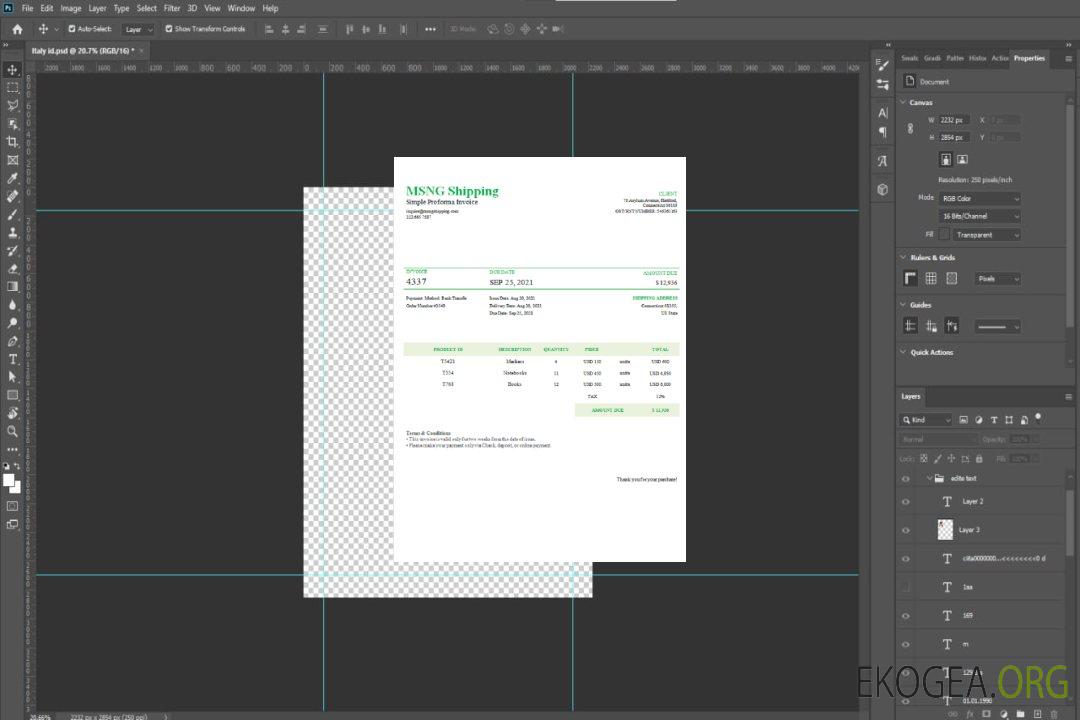 Facture d'expédition USA MSNG template Facture d'expédition USA MSNG template